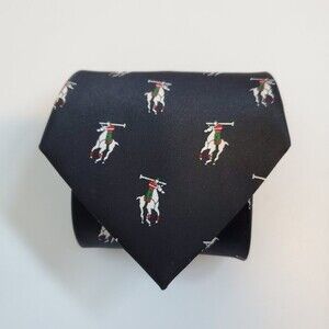 Vintage Mercedes Navy Polo Print Silk Tie